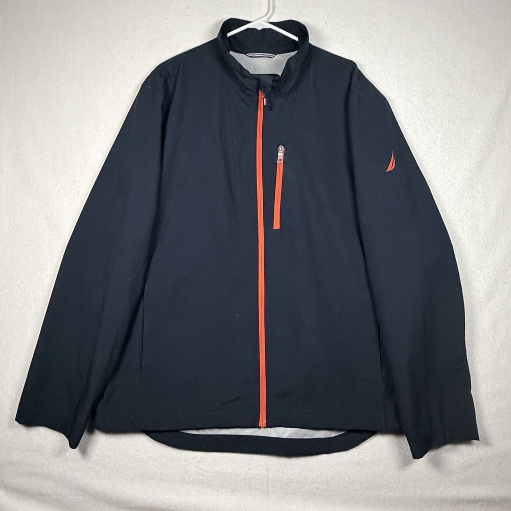 Nautica Men's XL Navy Blue Full Zip‎ Water/Wind Resistant Jacket Orange Zippers